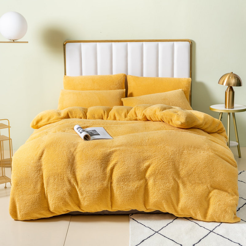 Teddy Fleece Duvet Cover set, Double - 2 Standard Pillowcases, Ochre
