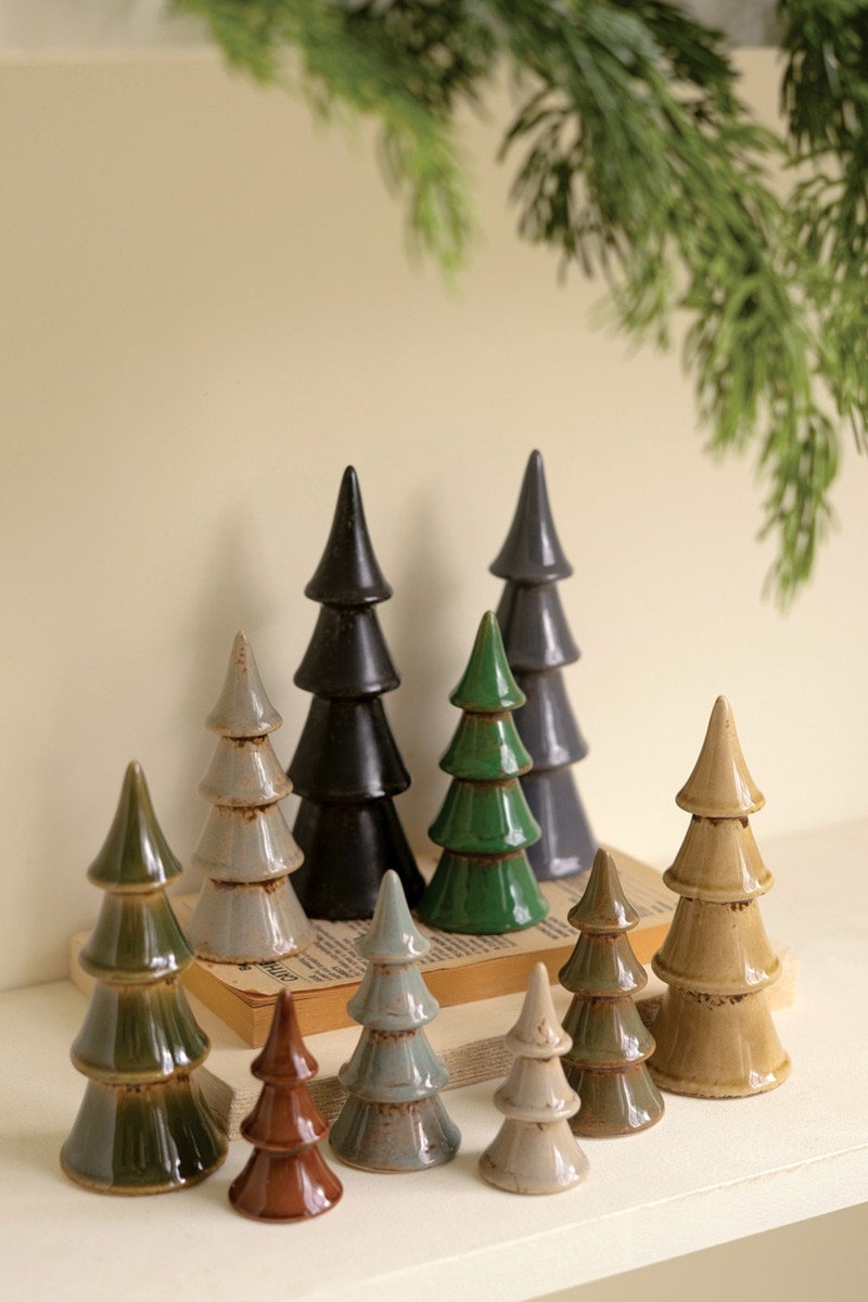 SET OF TEN CERAMIC CHRISTMAS TREES