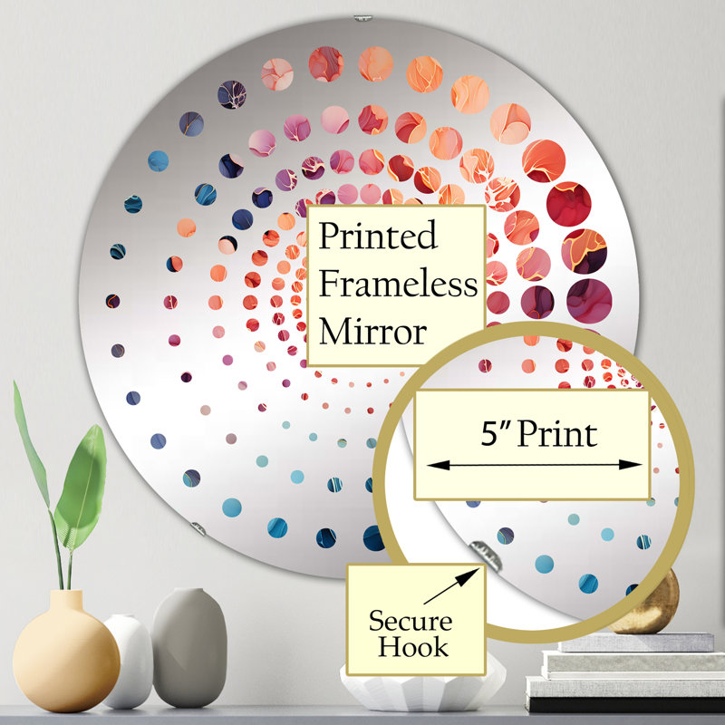 Foudre I - Encre en spirale - Miroir décoratif à pois en spirale - MIR115023-Rond, 23,6 po x 23,6 po