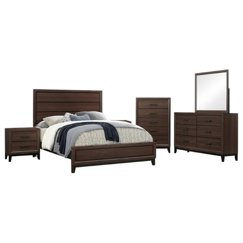 Ensemble de chambre avec lit plateforme 6 pièces Marlie, Gris, Très grand