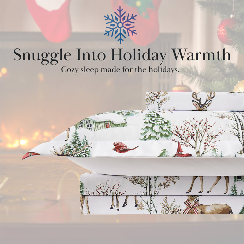 Ensemble de housse de couette réversible White Christmas, Housse de couette pour grand lit + 2 taies décora