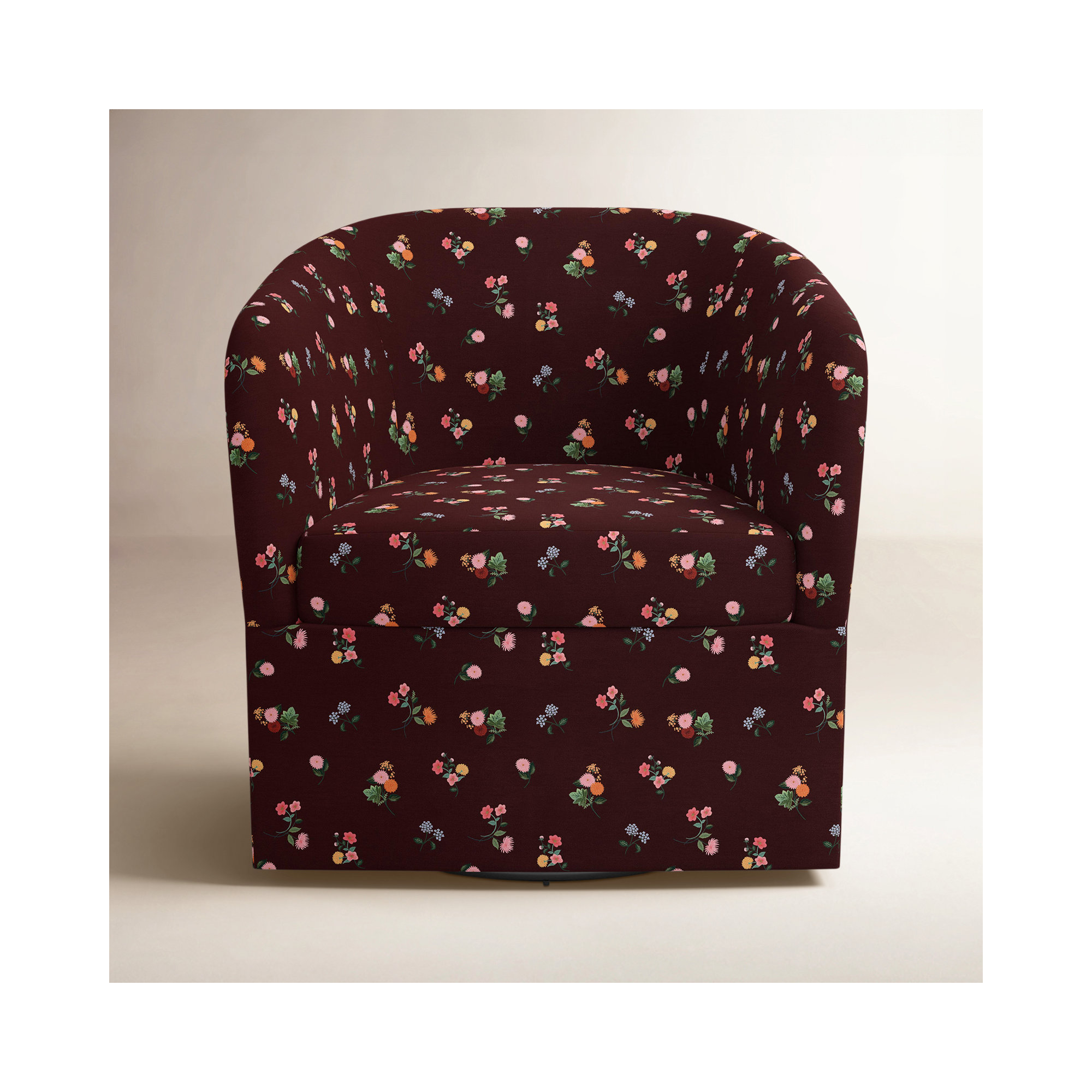 Pembroke Swivel Chair, Ditsy Dahlia Burgundy