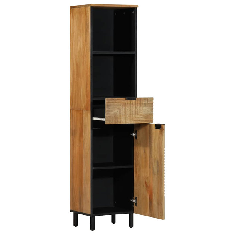 Armoire de salle de bain en bois de manguier massif brun, bois d'ingénierie, métal