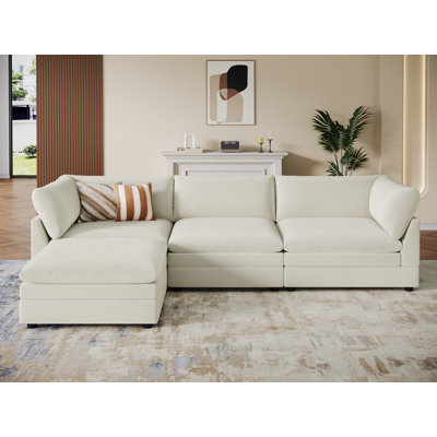 4-Piece Upholstered Modular Sectional Couch with One Ottoman