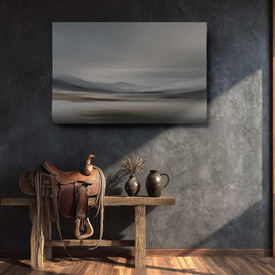 Abstract Mountain Wall Art, Grey Misty Landscape Canvas - Minimalist Foggy Nature Print, Neutral Bedroom Decor for Serene Home