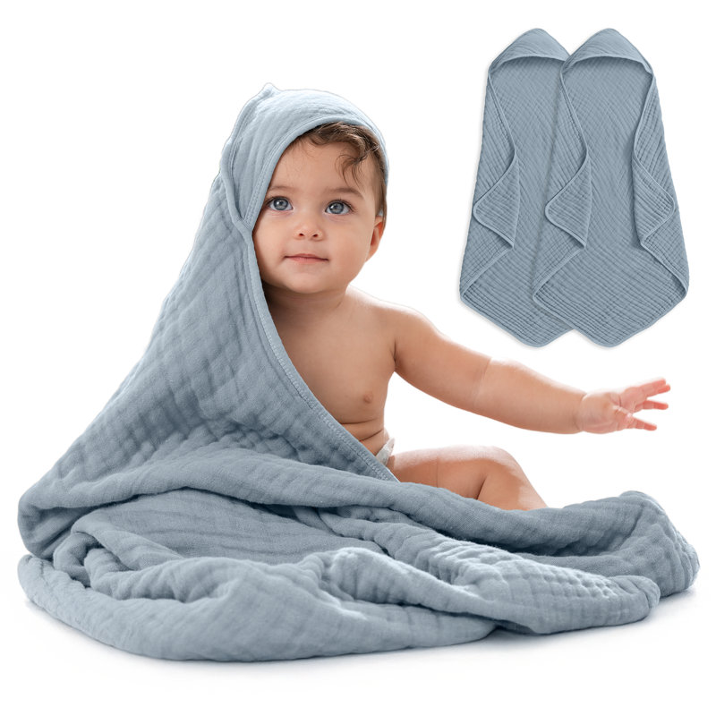 Pacific Blue Cotton Hooded Baby Towels Set - 32 x 32 Inch