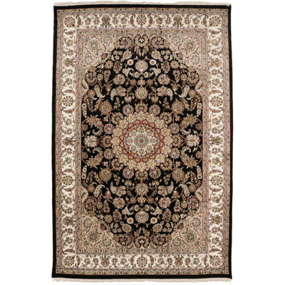 Black Floral 5x8 Indo-Nain Oriental Rug