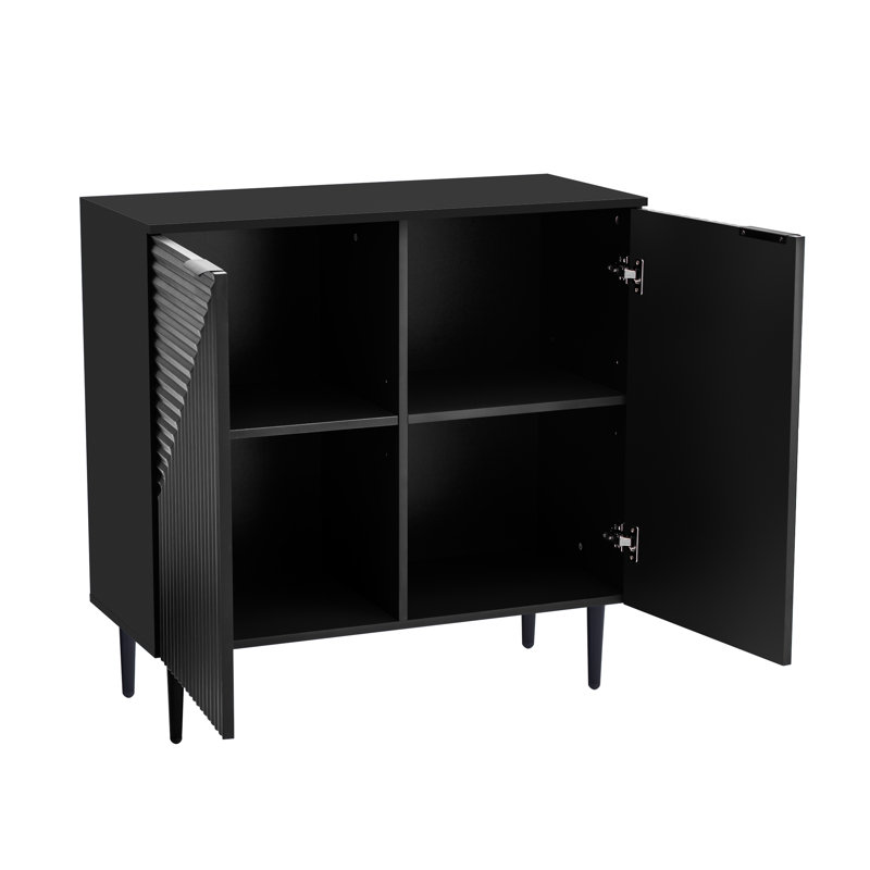 Minimalist Side Cabinet, Functional Cabinet With Geometric Design, Black