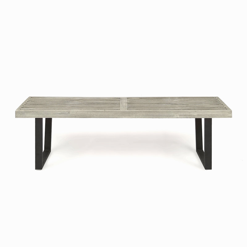 Banc de salle à manger, bois d'acacia avec pieds en fer, moderne, contemporain,, Noir/gris