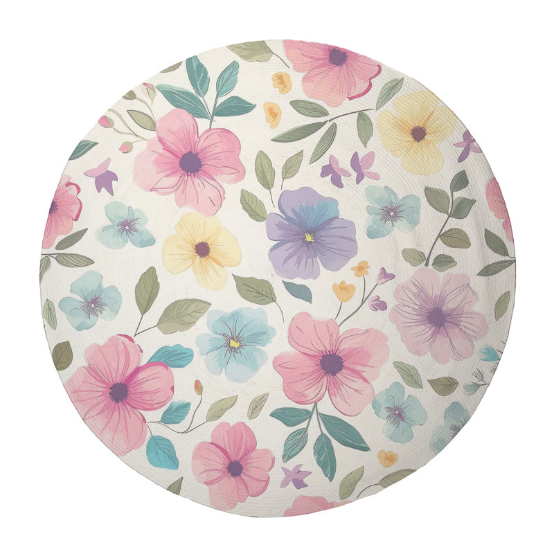 Tapis tressé floral, Rond 5 pi