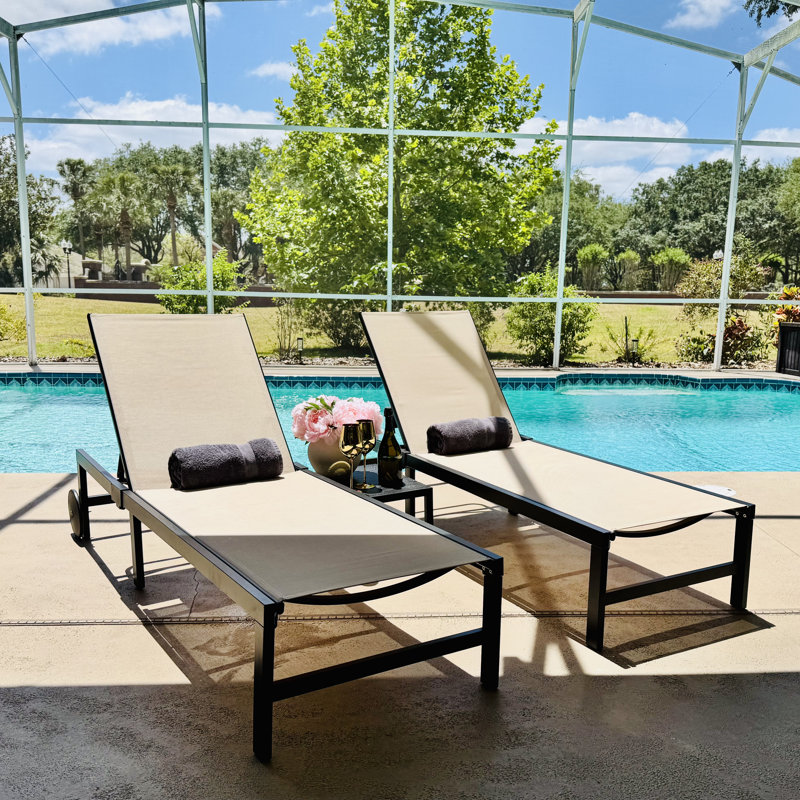 PURPLE LEAF Outdoor Chaise Lounge Chairs Set Recliner Aluminum Adjustable Chair with Wheels and Table for Poolside Beach Patio Reclining Sunbathing Lounger