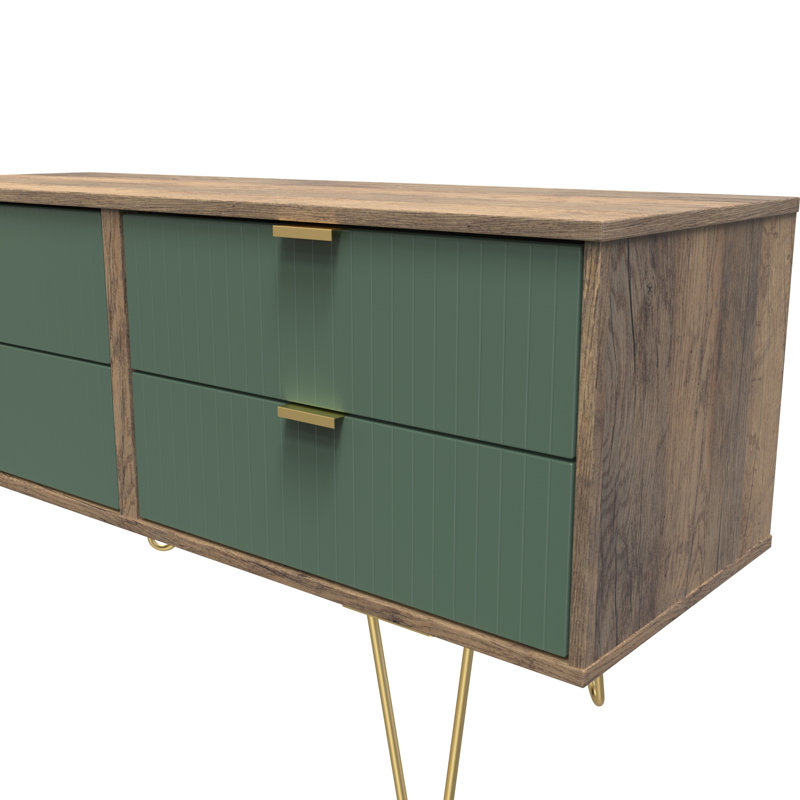 Beranda 115 cm W Chest of 4 Drawers, Labrador Green/Vintage Oak