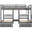 Lit double au-dessus de simple et superposé avec tiroirs en gris - pin massif et construction, conception triple espace, assemblage requis en bois artisanal