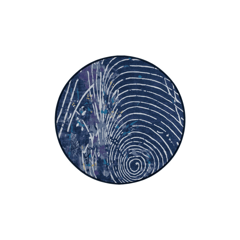 Machine Washable Blue Area Rug, Round 7'
