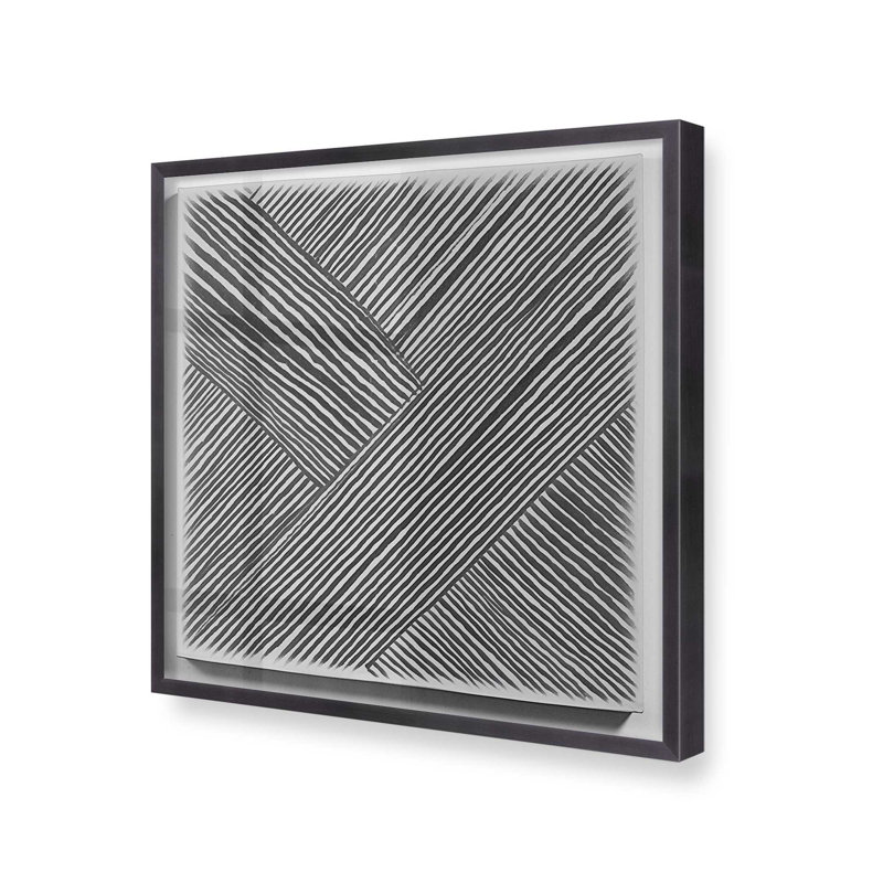 Illusion linéaire III, Cadre simple en zinc patiné, H 13,75 po x l 13,75 po