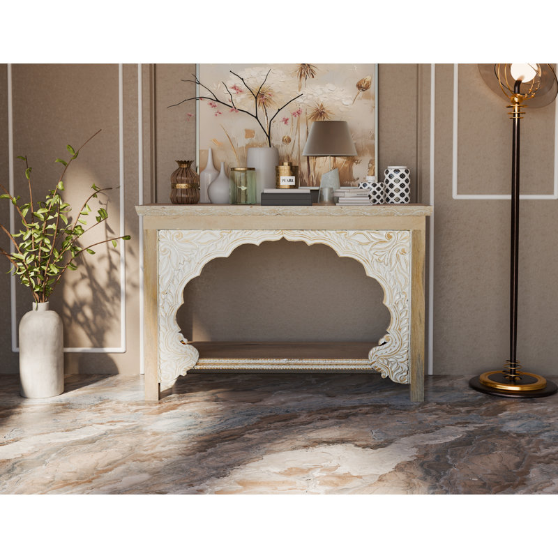 Berlene 56'' Solid Wood Console Table, Beige/White