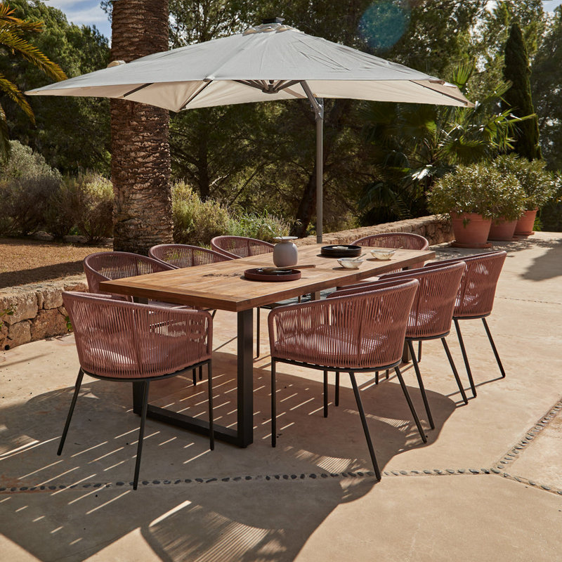 Fabiano Rectangular 8 - Person 235cm Long Dining Set with Cushions and Umbrella, 75cm H x 235cm W x 90cm D, 8