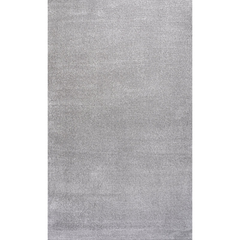 Asaiah Solid Low-Pile Light Gray Rug, Rectangle 6'2" x 9'