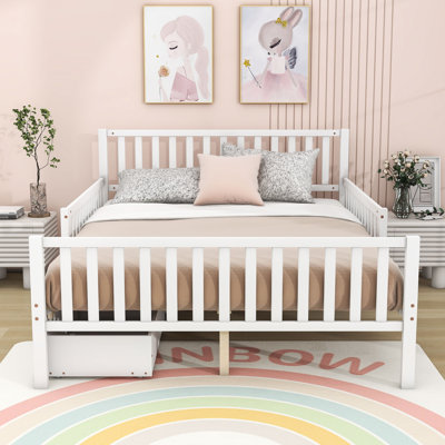 Hartlep Wood Platform Bed with Guardrails and 2 Drawers