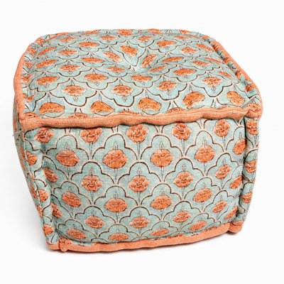 Floral Print Cube Ottoman, 20x20x14" Handmade Floor Pouf, Decorative Boho Square Pouffe for Living Room, Bedroom, Lounge & Home Decor Seating