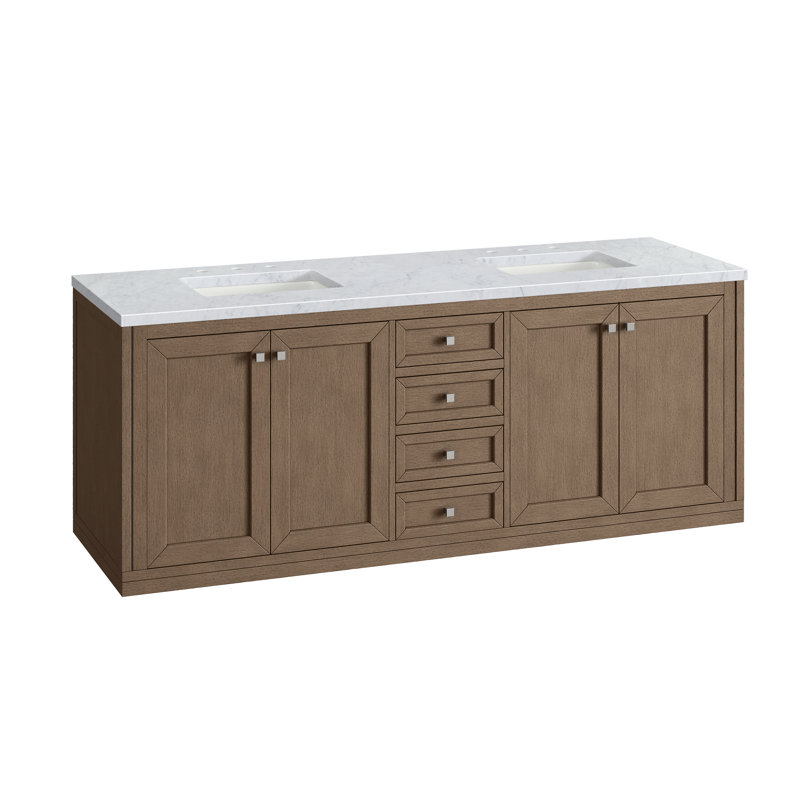 Chicago 72'' W Double Vanity, Walnut Whisper, Carrara White, 8" Widespread