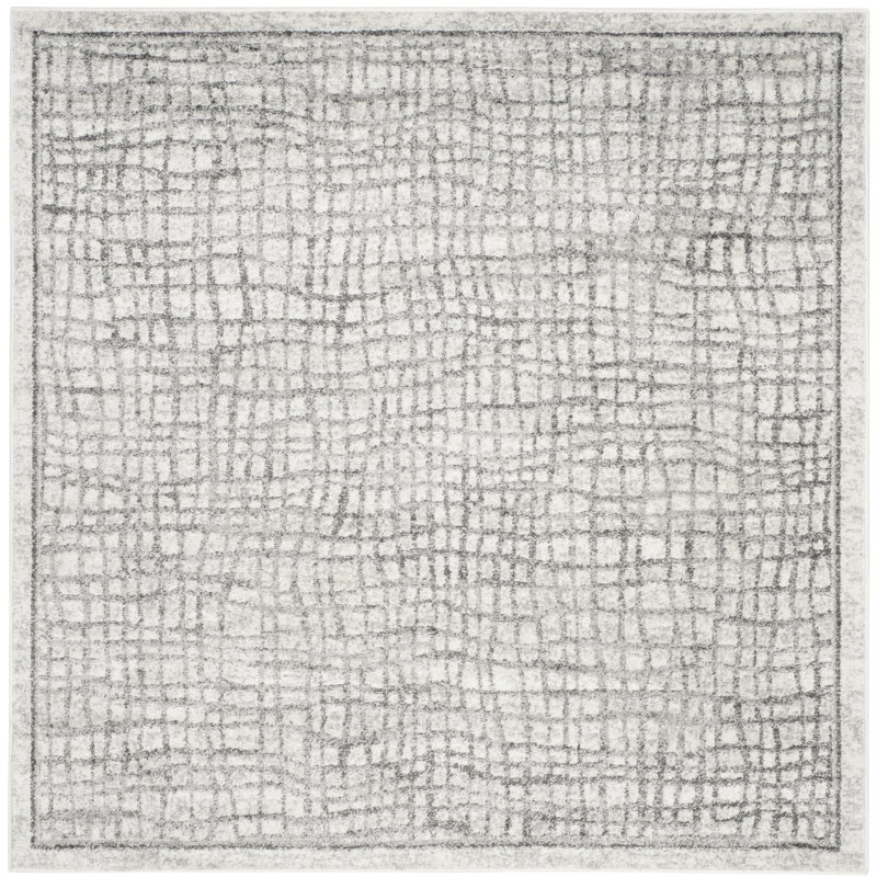 Tapis géométrique ivoire / argent Bethlyn, Carré 6 pi