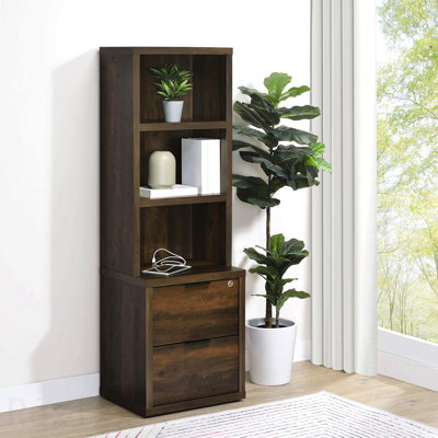 Bibliothèque à 3 tablettes en pin foncé avec tiroir verrouillable pour le rangement de la chambre à coucher