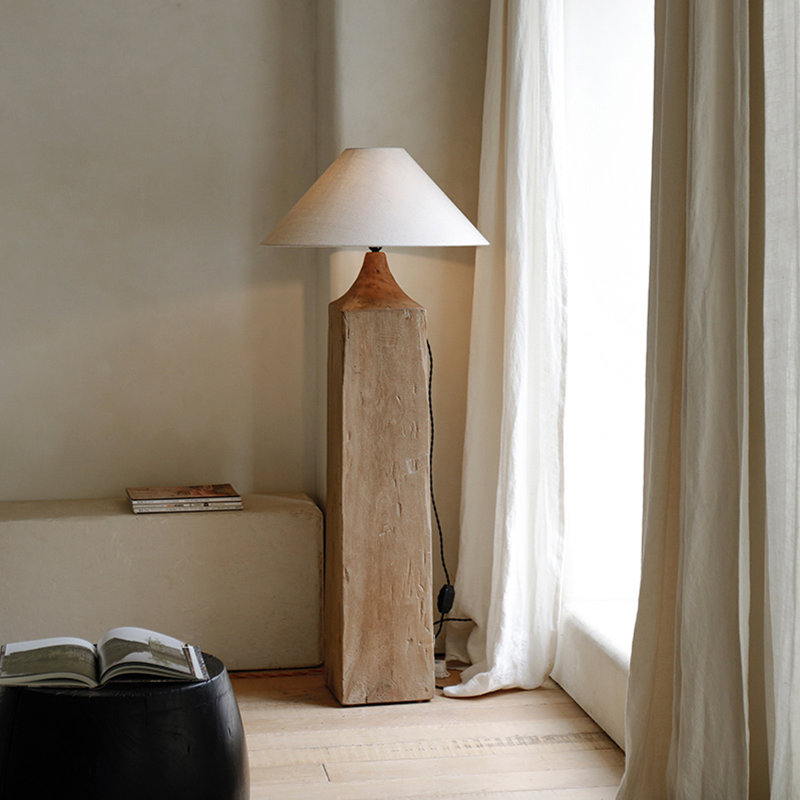 Beige + Brown Linen + Solid Wood Free form Floor Lamps