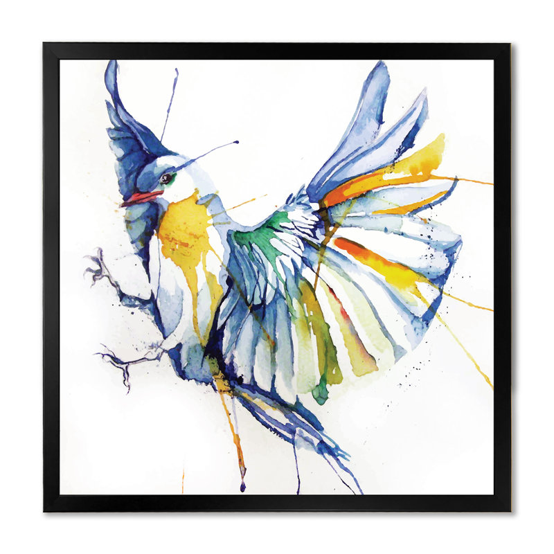Oiseau coloré - décoration murale traditionnelle en toile, Toile avec cadre noir, H 16 po x l 16 po x P 1 po
