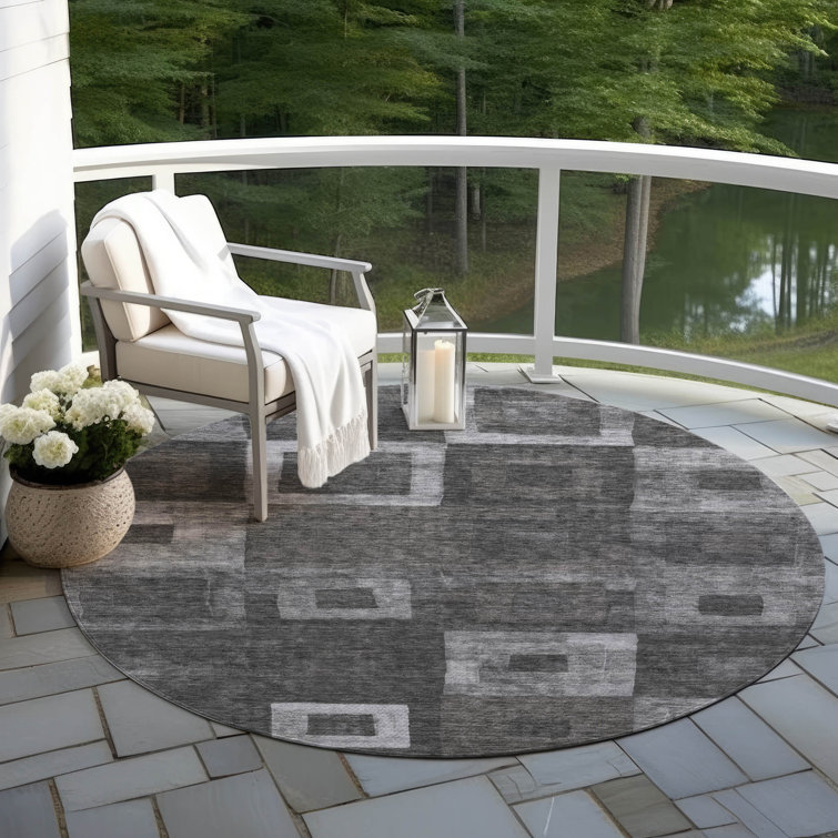 Machine Washable Indoor/Outdoor Cicel ACN1142 Black Rug