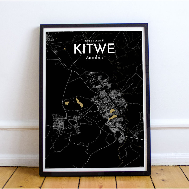 Kitwe City Map - No Frame Print, 43.2cm H x 27.9cm W x 0.13cm D