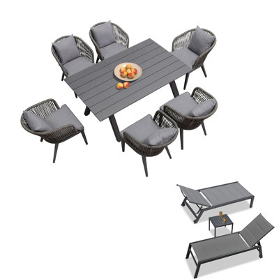 8 - Person Patio Dining Set Rectangular Table with Cushions Included