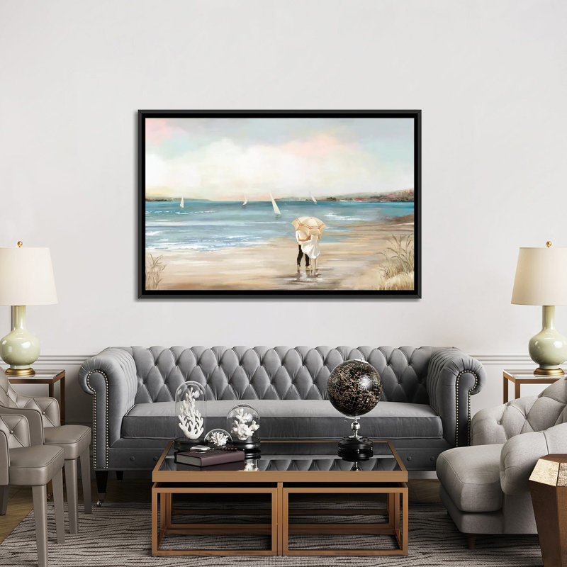 «Pearl Shore», reproduction sur toile, H 18 po x l 26 po x P 1,5 po, Toile avec cadre noir, Pas de tapis
