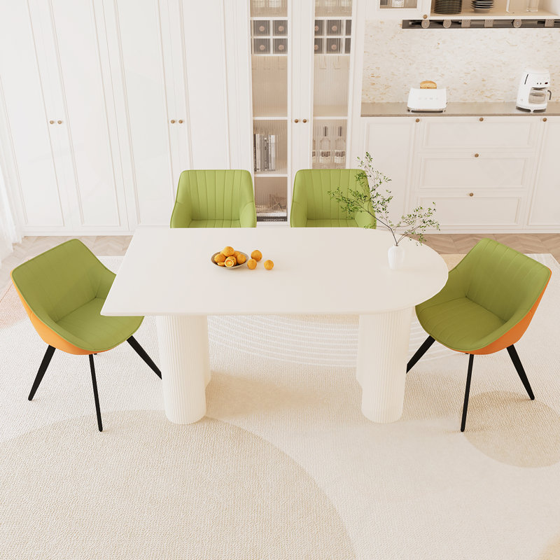 Ensemble de table 5 pièces, une table moderne, 4 chaises de salle à manger avec pieds en métal pour la cuisine, Vert