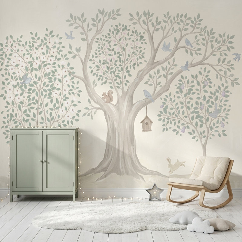 Murale d'arbre Woodland, 120 po x 96 po, Peler et coller