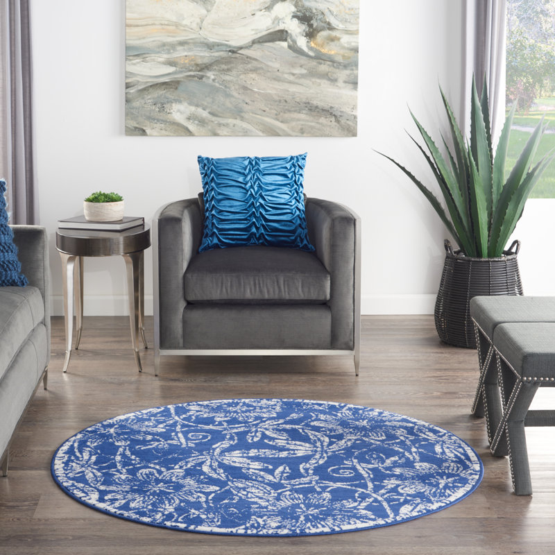 Floral Area Rug, Round 5'