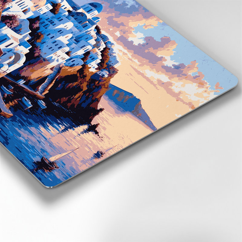 Art mural gris en cités villes Santorini, Grèce, H 132 po x l 168 po x P 0,05 po