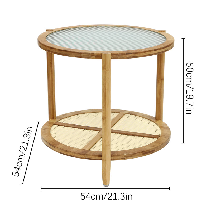 Junita Glass Bamboo Round Storage Side End Table