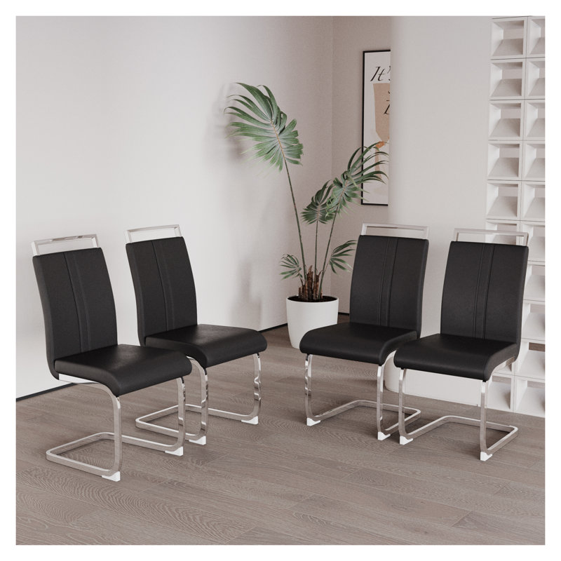Ensemble de 4 chaises de salle à manger Modern, 4, Argent argent, Noir