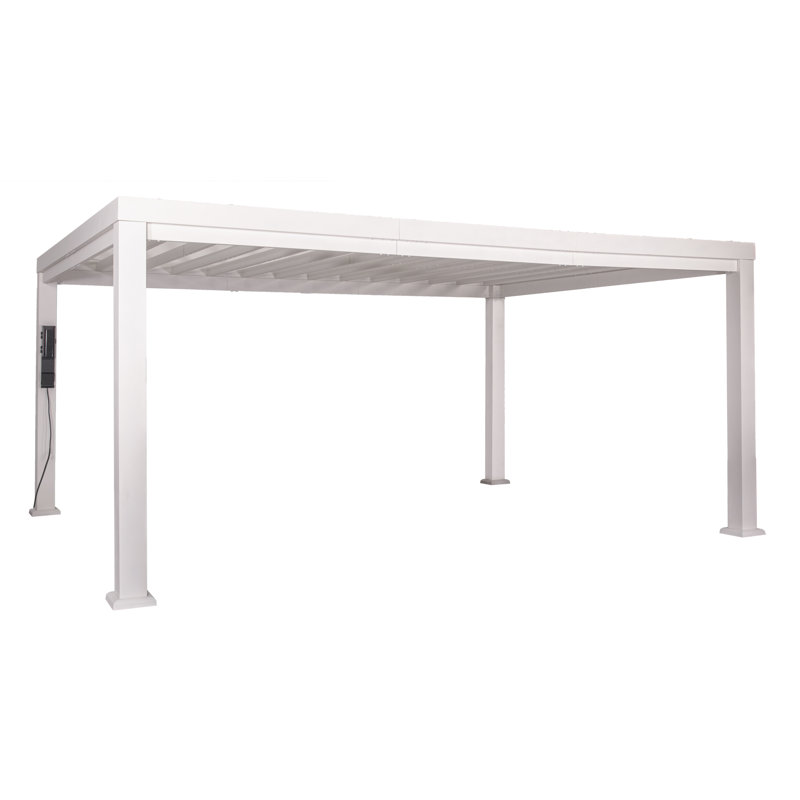 Backyard Discovery Windham 14' x 10' Modern Galvanized Steel Outdoor Patio Pergola Kit with Shade Sail Canopy and PowerPort