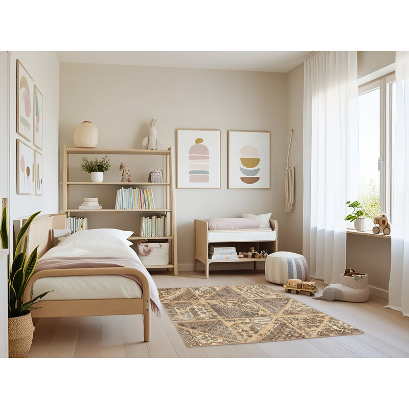 Tapis contemporain beige / brun clair, Rectangle 4 pi x 6 pi