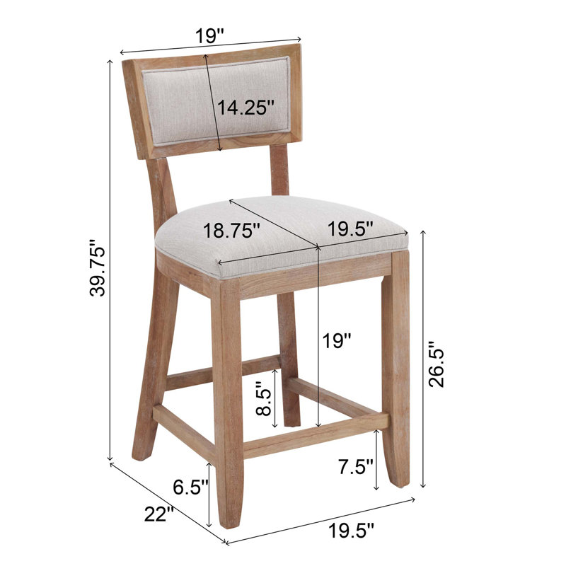 26.5" Counter Stools Set Of 2,Upholstered Counter Height Bar Stools With Comfy Back,Solid Rubber Wood Frame,Backrest, Footrest,Armless Barstools For Home Bar,Kitchen Counter