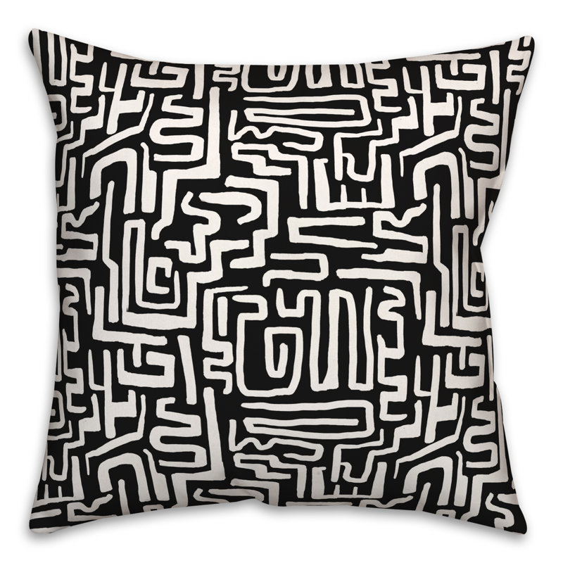 Coussin extérieur bleu marine Wiggly Shapes, Noir, H 18 po x l 18 po