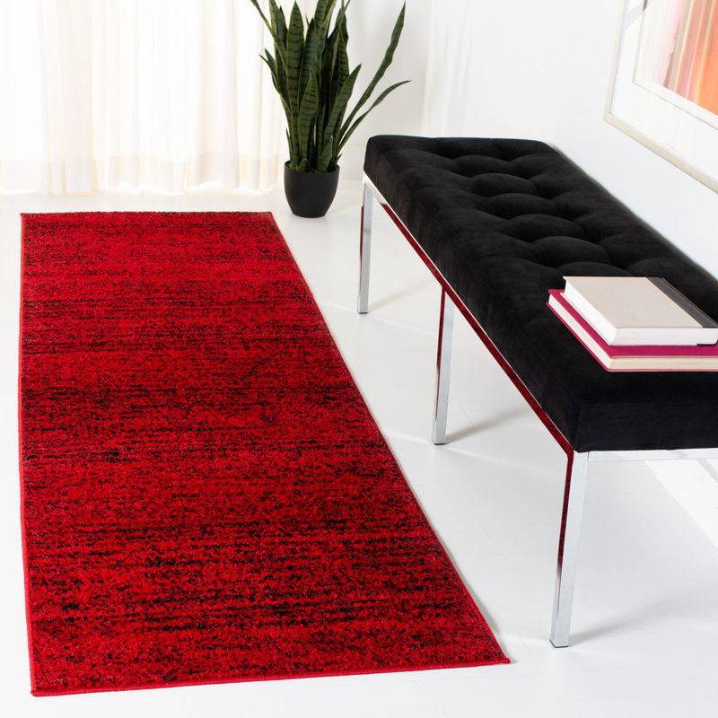 Stonyford Striped Area Rug In Red & Black, Runner 76 x 244 cm