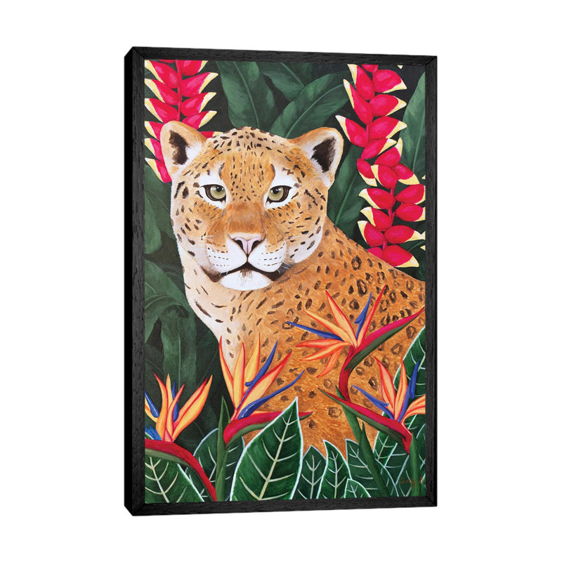 Leopard In Jungle 1 Piece Wall Art on Canvas, 101.6 cm H x 66.04 cm W, Black Floater Framed
