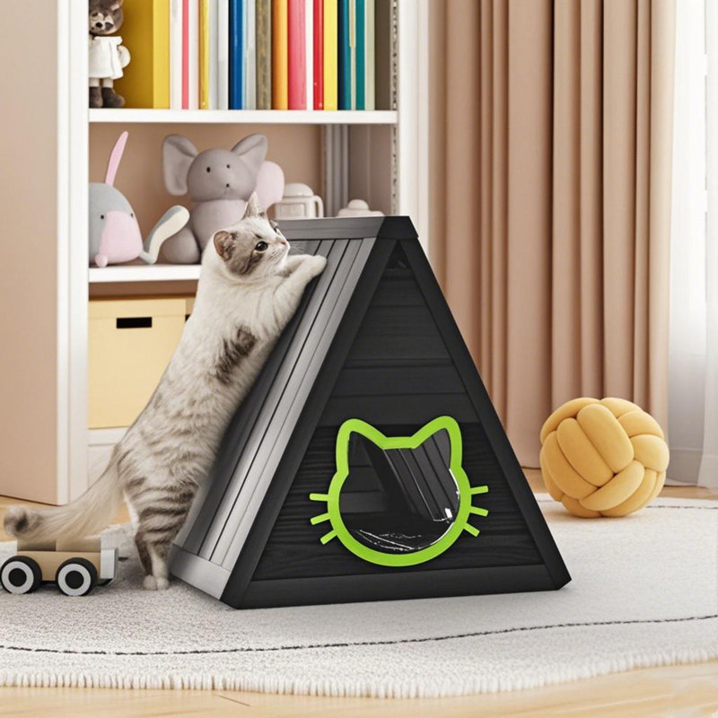 Maison de chat extérieure imperméable de triangle, abri extérieur durable de chat avec l'entrée en forme de chat