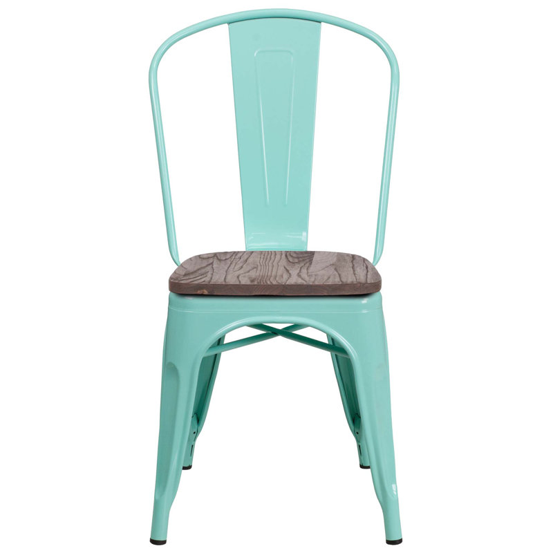 Kewaunee Metal Stackable Chair with Wood Seat, Mint Green