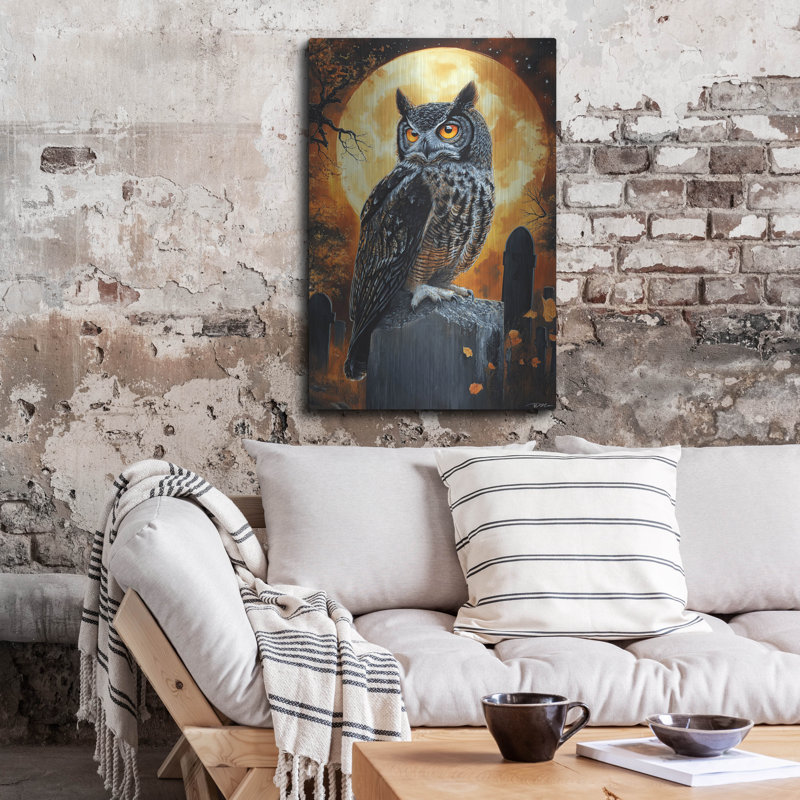 Art mural luxueux «Owl On The Tombstone» par Momart, H 36 po x l 24 po