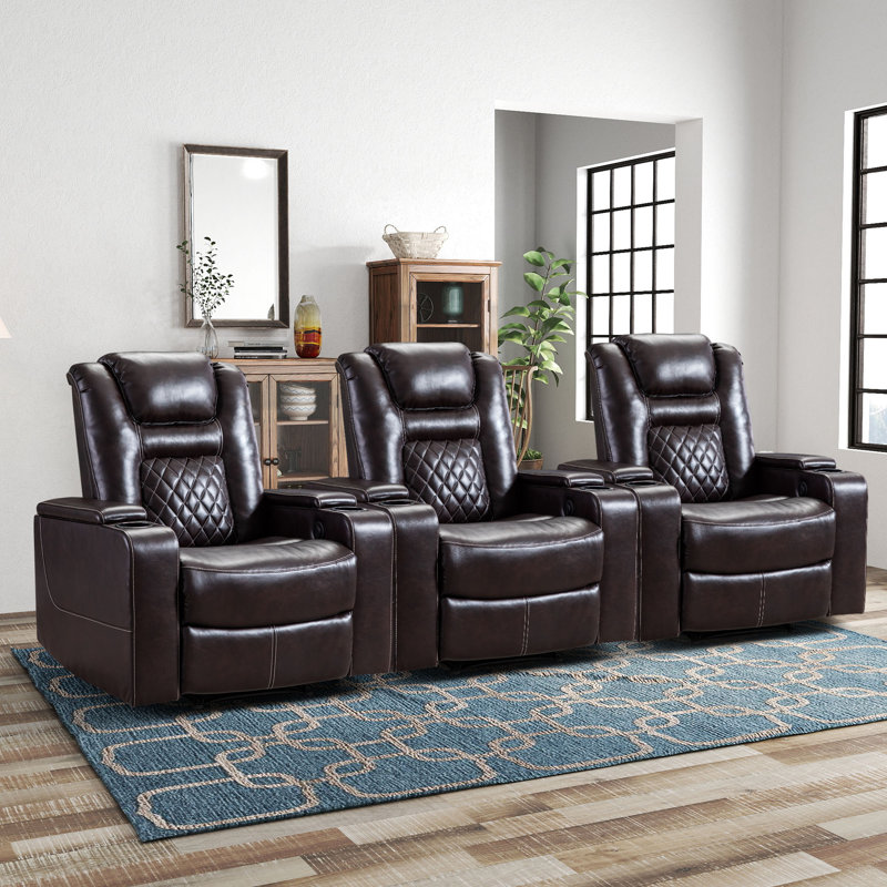 Luxueux fauteuils inclinables électriques de 36,22 po en simili cuir de qualité supérieure, chaises de cinéma maison avec porte-gobelet USB et porte-gobelets