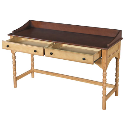 Console de 54 po en bois avec 2 tiroirs de rangement, meuble-lavabo à pattes tournées multifonctionnel avec design anti-basculement pour le salon, la chambre à coucher et le bureau, brun et naturel